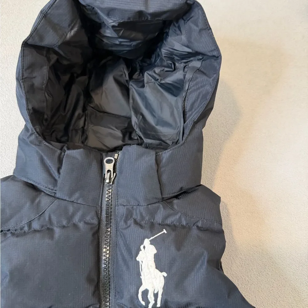 Polo Ralph Lauren Kid's Big Pony Hooded Puffer Down Vest Jacket - Black size 2T